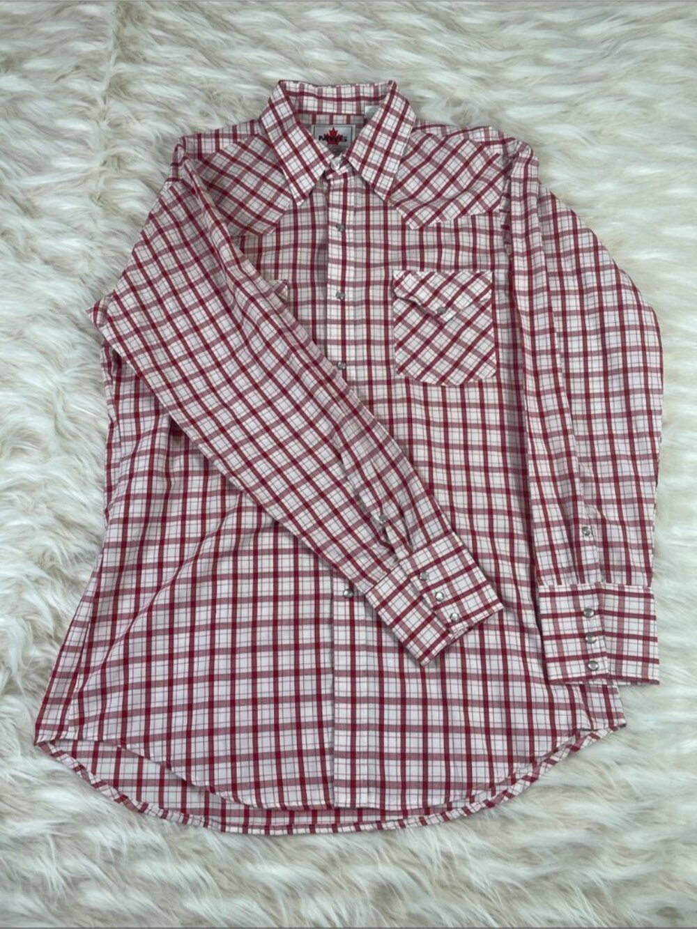 MWG Pearl Snap Shirt Men's Large Red White Plaid